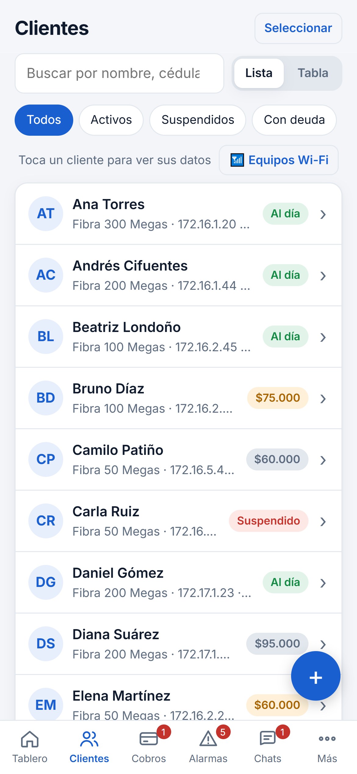 Lista de clientes